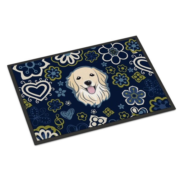 Carolines Treasures 24 x 36 in. Blue Flowers Golden Retriever Indoor or Outdoor Mat BB5056JMAT - main